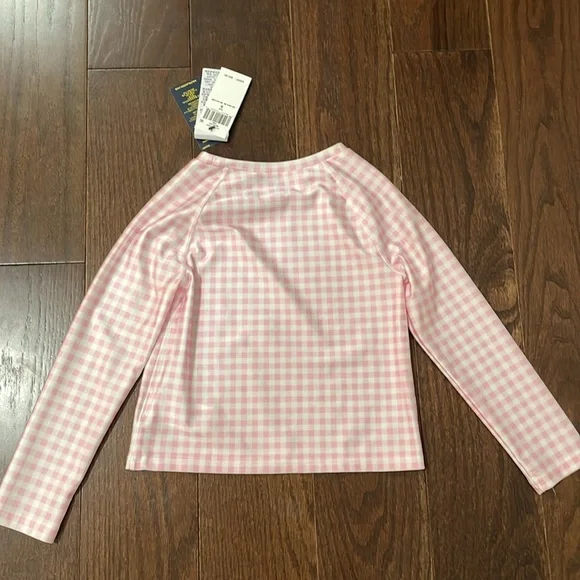 Girls Ralph Lauren Pink Gingham Rash Guard - Picture 2 of 6